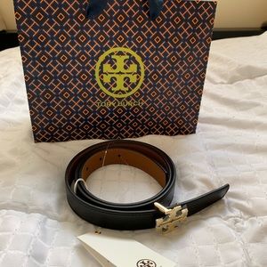 Tory Burch reversible logo belt black tiger’s eye